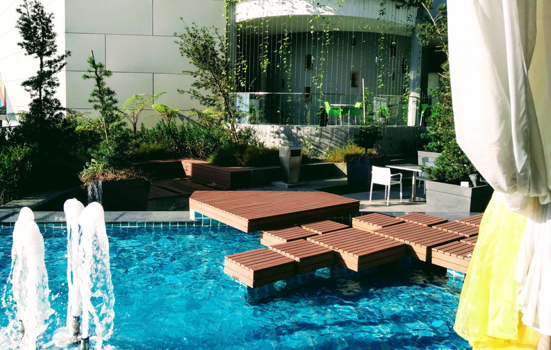 poolside, nature, pool, transparent, chairs, tree, garden, water, built structure, plants, sunlight, architecture, building exterior, scenic, seat, outdoors