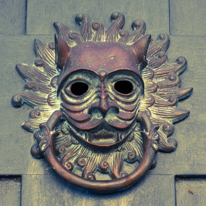 brass, town, carving, welcome, Door Knocker, 1080P, ornate, colonial, intricate, french, demon - fictional character, upscale, bell, brown, structure