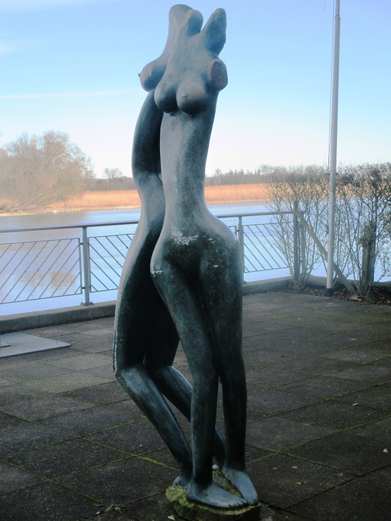 devoured, park - man made space, day, figure, water, sky, tree, cast iron figure, women, togetherness, human representation, 4K, sculpture, outdoors, field