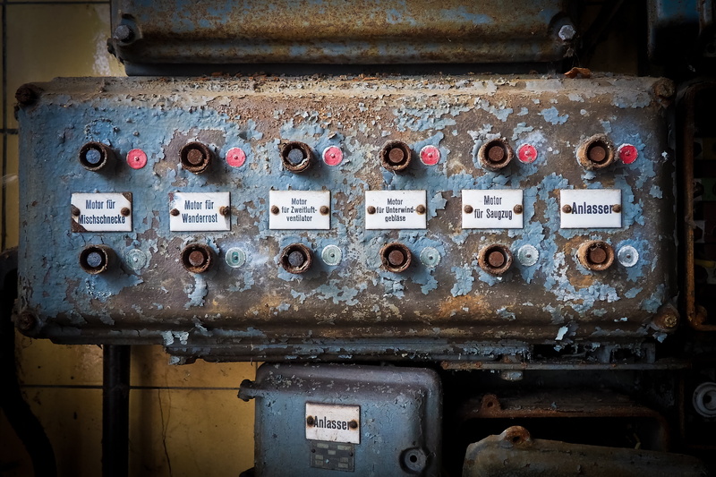 decline, fuel and power generation, atmosphere, old factory, weathered, switch, machinery, gauge, gloomy, technology, dirt, industrial, empty, end, power supply
