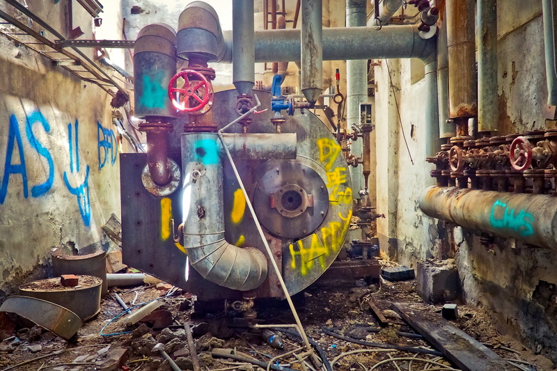 room, old factory, destroyed, broken, weathered, Rooms, old, decay, graffiti, industrial plant, break up, threatening, industrial building, ruin, past