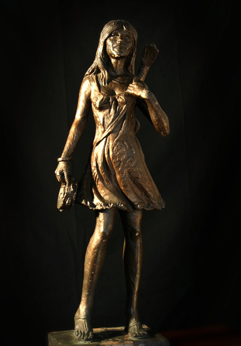 female likeness, male likeness, no people, craft, bronze coating, religion, hippie, creativity, indoors, girl, flower child, full length, the past, human representation