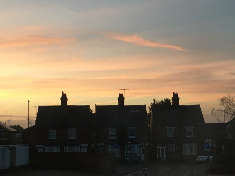 beauty in nature, built structure, sunrise, no people, central bedfordshire, outdoors, sunset, 1 foundry ln, red sky, united kingdom, road, 4K, building exterior