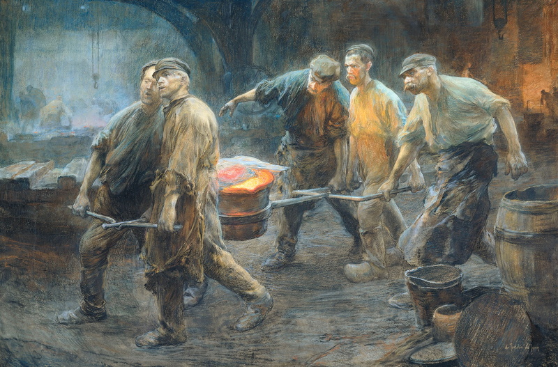 pastel, picture, Peter de Josselin de Jong, 1080P, The Interior Of The Iron Foundry