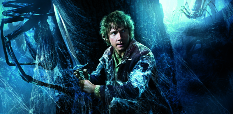 Martin Freeman, sword, 4K, fantasy, poster, spiders, Bilbo, the hobbit, The Hobbit: The Desolation Of Smaug, web