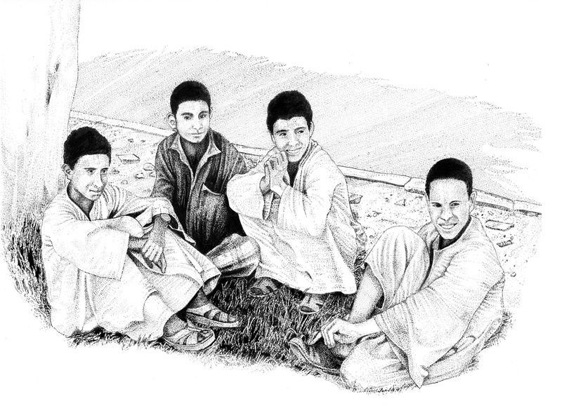 time, painted Image, family, Black Ink, real people, positive emotion, ink, Drawing, Luxor, Lads, sister, looking at camera, old, 1080P, illustration