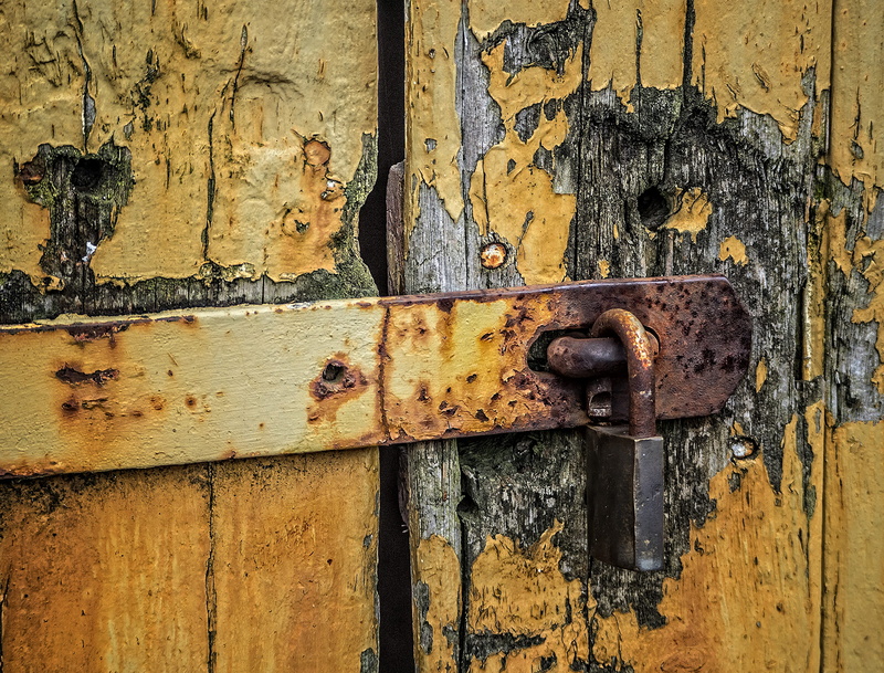 latch, door, abandoned, safety, painting, lock, decline, machine, brown, insect, entrance, deterioration, outdoors, wristwatch, rust, combination lock