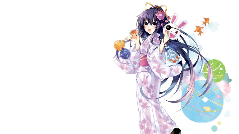 Anime, Ribbon, Purple Hair, Yukata, Girl, Ponytail, 1080P, Tohka Yatogami, Long Hair, Japanese Clothes, Purple Eyes, Date A Live, Smile