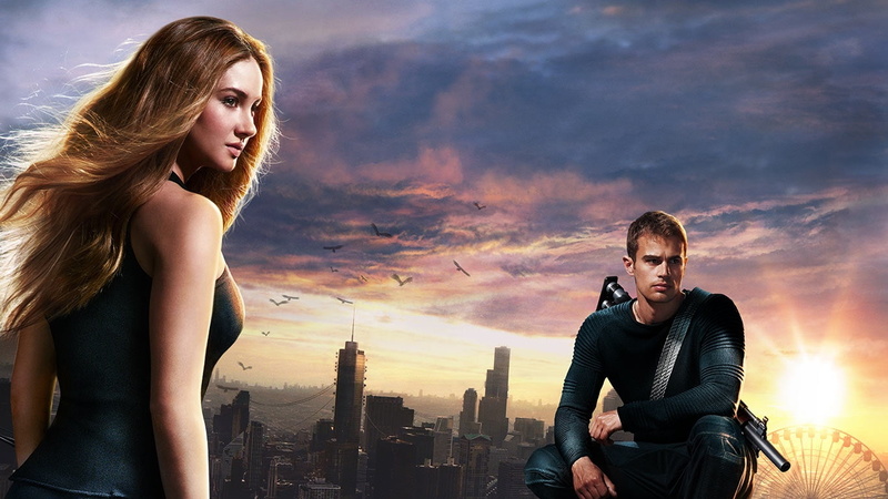 adult, poster, Theo James, Divergent (2014), sky, building exterior, girl, building, contemplation, city, divergent, nature, leisure activity, three quarter length