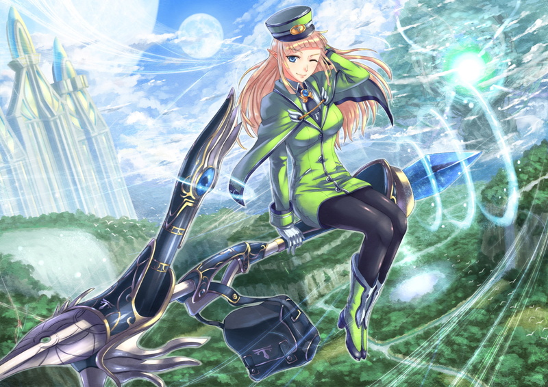 1080P, eyes, gloves, shingo, staff, pantyhose, original, picturepuzzle, elf, blonde, blue, hair, hat, moon