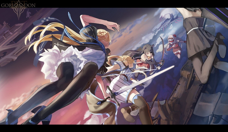 anime, Anime Girls, Blonde, 1080P, weapon, sword, Black Dress, knee, Skirt, pantyhose, Long Hair, highs
