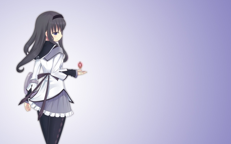 homura, shoujo, simple, hair, long, purple, pantyhose, madoka, eyes, 1080P, anime, magica, girls, akemi, background, black, mahou, band