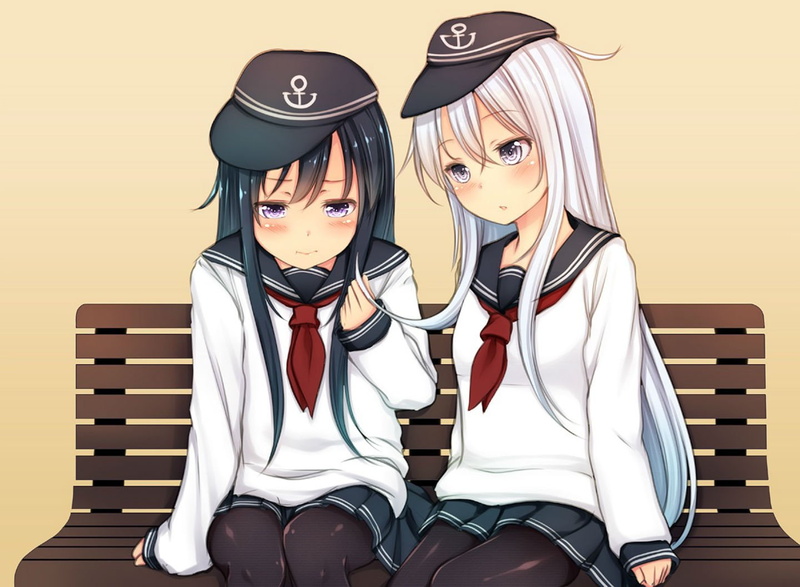 kantai, kiyomin, (kancolle), blush, 720P, girls, hibiki, hat, seifuku, akatsuki, pantyhose, collection, shoujo, skirt