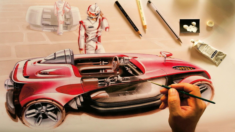 car, design, 1080P, sketching, artistic, 1920x1080, sketch, red, painting