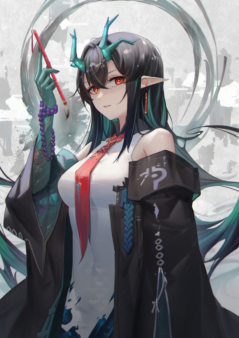 2K, horns, anime, anime girls, Arknights, AreaAaron, Dusk (Arknights)