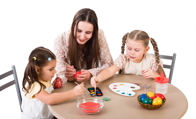paint, creativity, daughter, easter Egg, painting, child, girls, white background, happiness, learning, eggs, family, fun, playful, females, mother, hair
