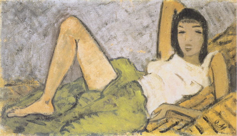 girl, Expressionism, Lying Girl -, brunette, Otto Mueller, 1914, 4K
