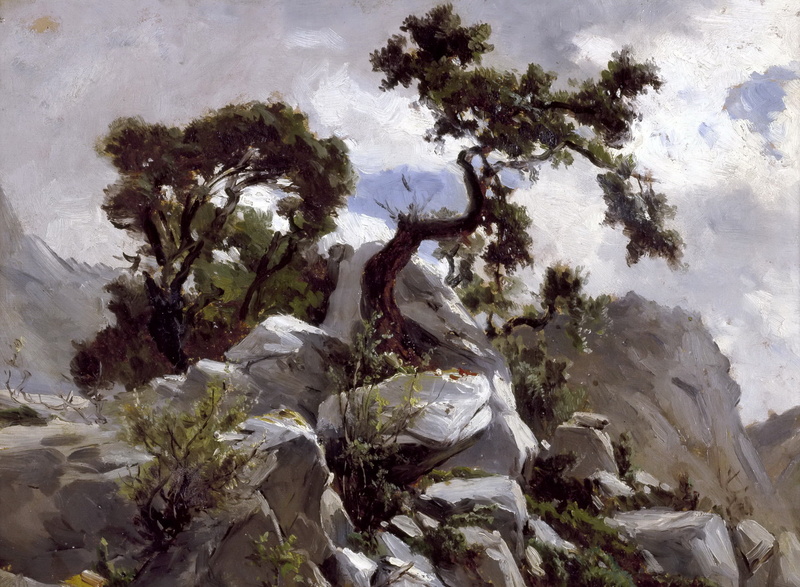 rocks, Mountain Landscape, 1080P, picture, stones, trees, nature, Carlos de Haes