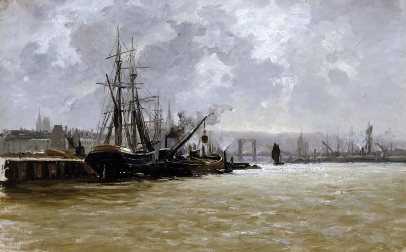 1080P, picture, seascape, home, The Port Of Rouen, Carlos de Haes, pier, ship