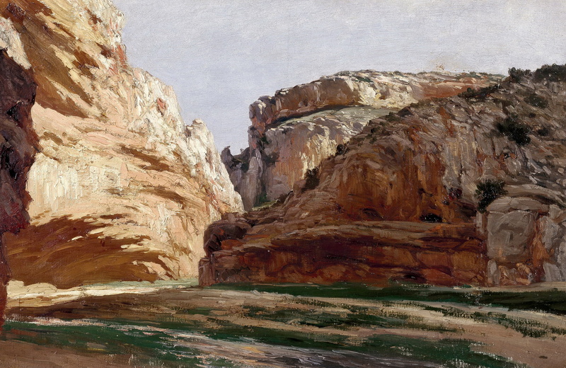 picture, Carlos de Haes, The gorge of Jaraba, landscape, in Aragon, 1080P