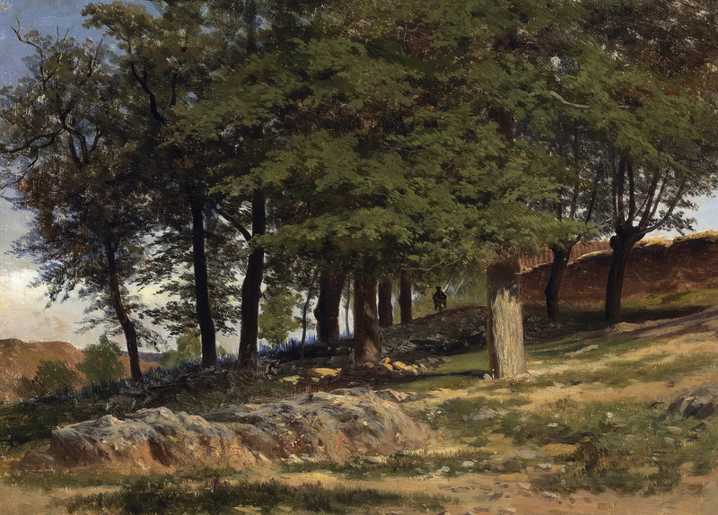 slope, picture, nature, 1080P, The forest near the Monastery, landscape, trees, Carlos de Haes