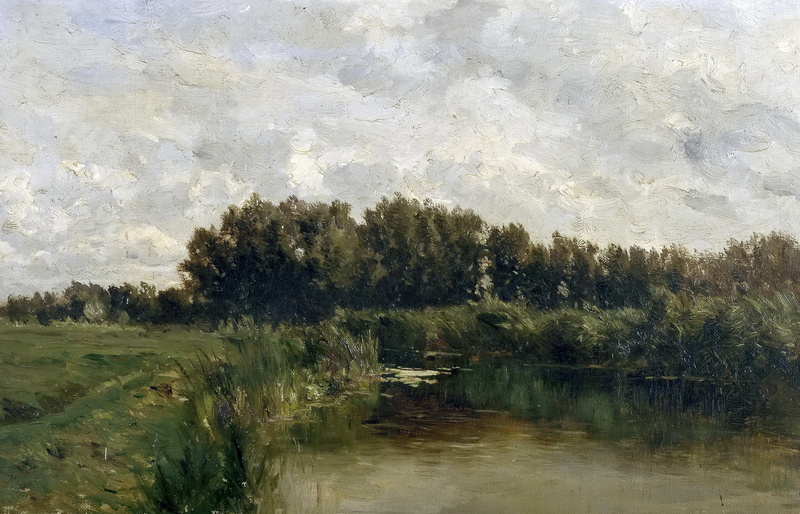 grass, 1080P, Carlos de Haes, picture, landscape, Lake in Friesland, nature, trees