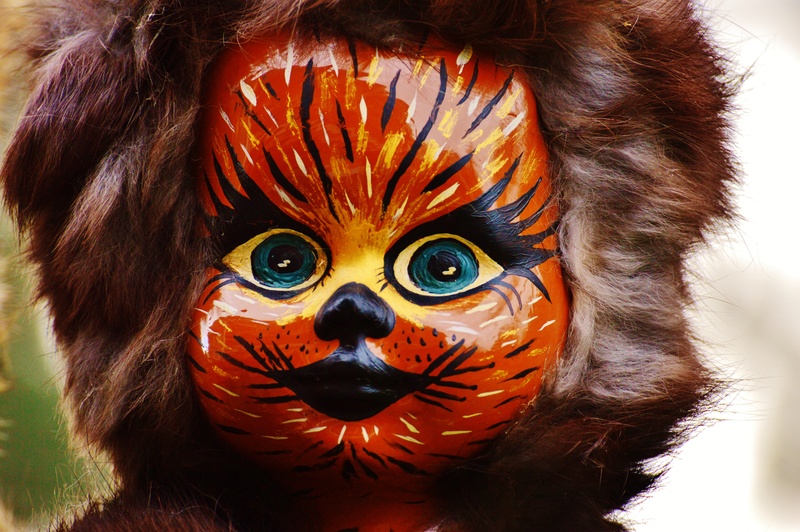 fun, smiling, focus on foreground, doll, one animal, orange color, tradition, custom, mammal, fasnet, front view, carnival, figure, day, cat, close-up