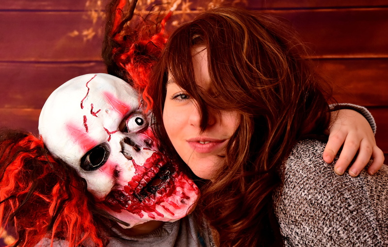 females, celebration, red, blood, portrait, couple - relationship, spooky, beauty and the beast, looking at camera, carnival, women, costume, the mask