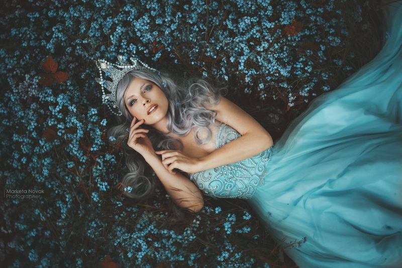 women, Marketa Novak, 500px, 1080P, model, fantasy girl, crown, blue dress