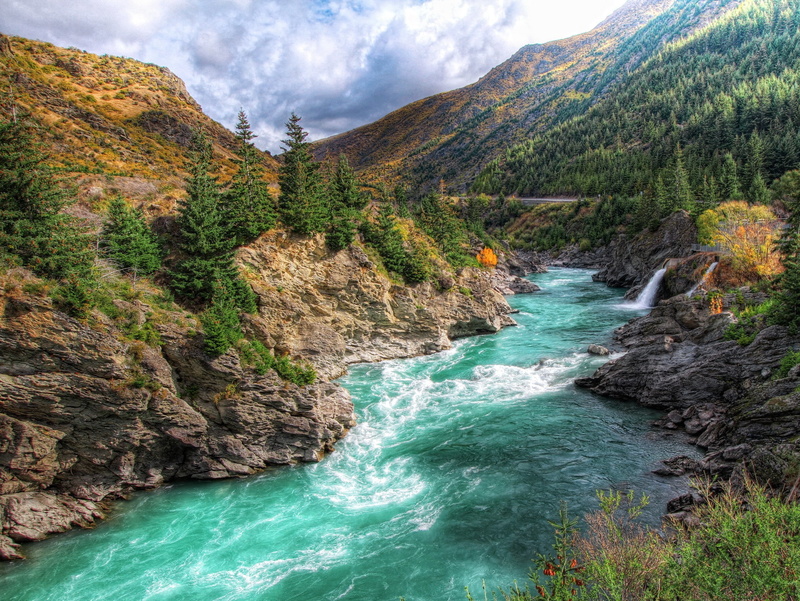 1080P, river, new, zealand, trees, mountains, rocks, New Zealand