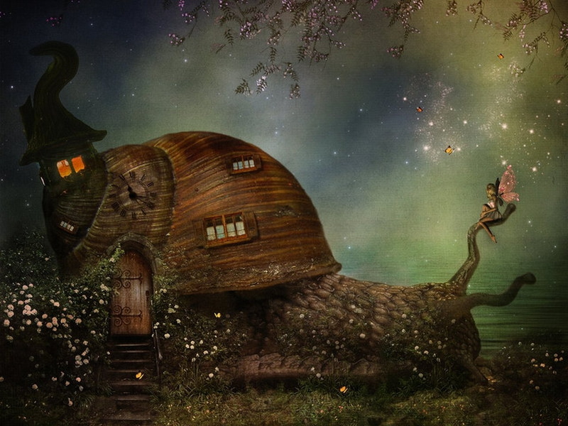Cute, 720P, Clock, Fantasy Animals, House, Animal, Snail, Fairy