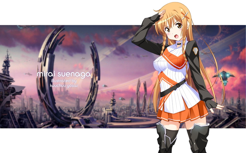 skirts, eyes, uniforms, anime, suenaga, school, brown, brunettes, mouth, girls, braids, highs, open, mirai, japan, blush, thigh, hair, culture, long, 2K