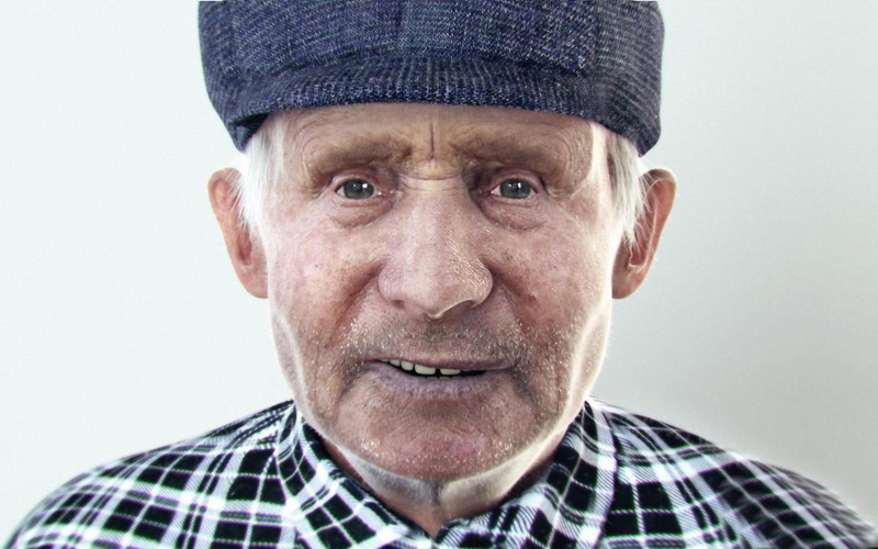 blue, human face, males, facial hair, emotion, cap, men, mature men, plaid shirt, body part, casual clothing, hat, human body part, studio shot, senior adult