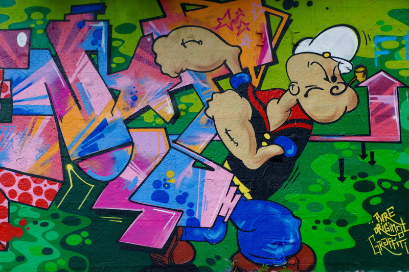 street art, backgrounds, mural, full frame, creativity, human representation, art and craft, wall, graffiti, 5K, pattern, popeye, wall - building feature