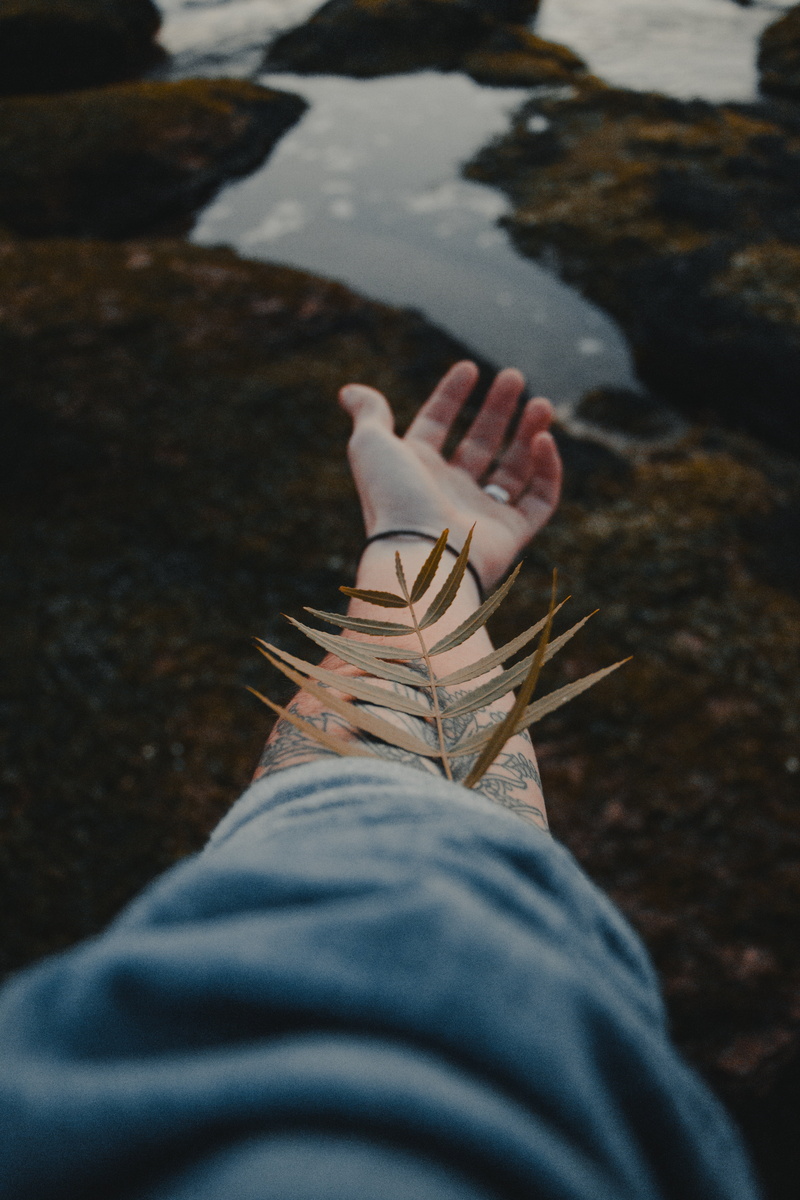 real people, nature, lifestyles, day, portrait display, personal perspective, jeans, sheet, casual clothing, rings, leaves, one person, arm, adult, outdoors