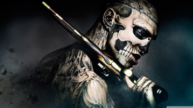 Rico the Zombie, Rick Genest, gun, 47 Ronin, nose rings, men, 2K, tattoo, movies