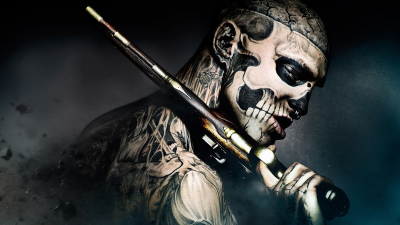 tattoo, Rick Genest, 2K, movies, 47 Ronin, nose rings, Rico the Zombie, men, gun