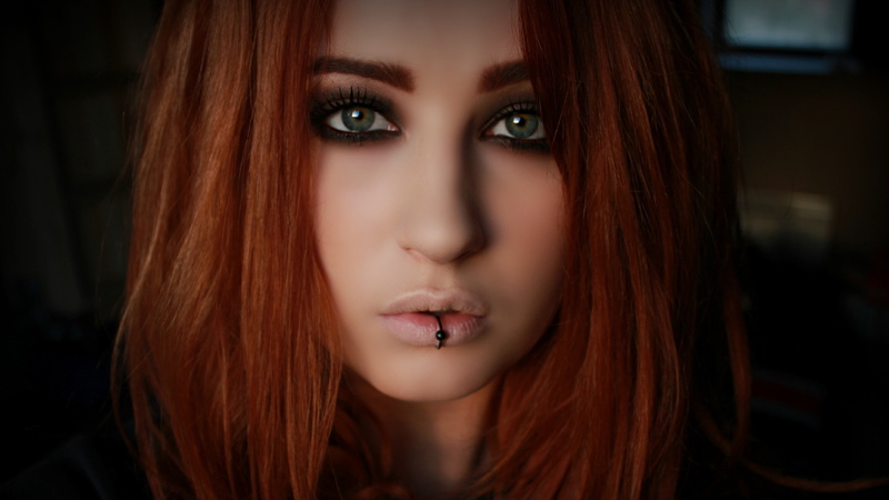 Niky Von Macabre, lolina green, smoky eyes, lip ring, 4K, piercing, juicy lips, eyeshadow, model, face, women