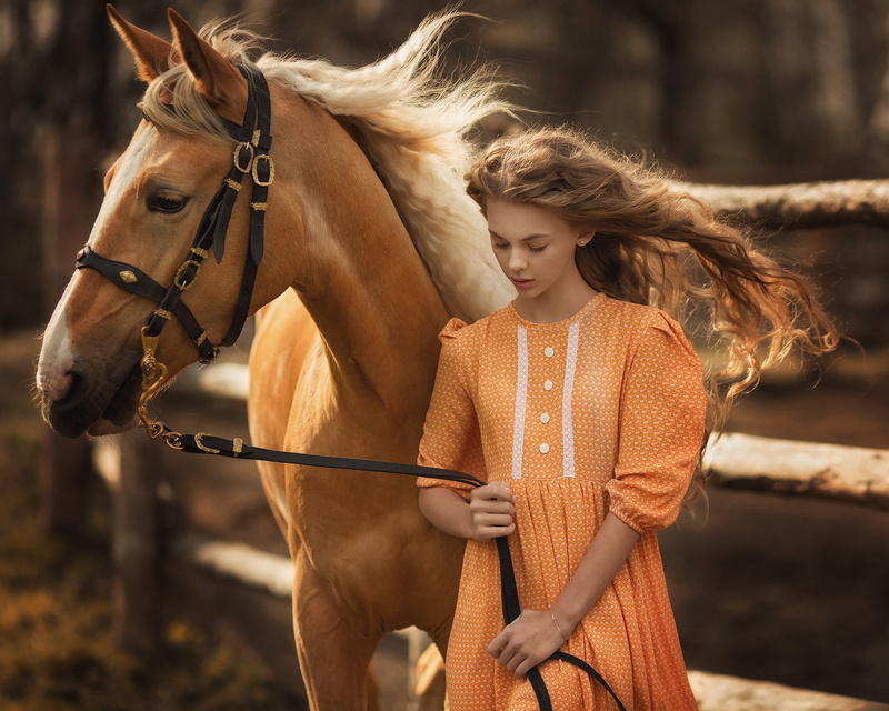 1080P, dress, Anastasia Barmina, Girl, Catherine Pasynkova, hair, horse