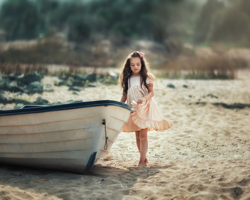 boat, nature, girl, Anastasia Barmina, 1080P, child, sand