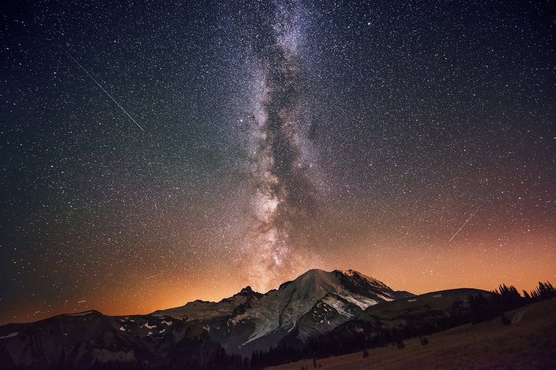 mountain, beauty In Nature, space, winter, travel, panoramic, milky Way, blue, mountain Range, no People, light - Natural Phenomenon, stardust, cold temperature