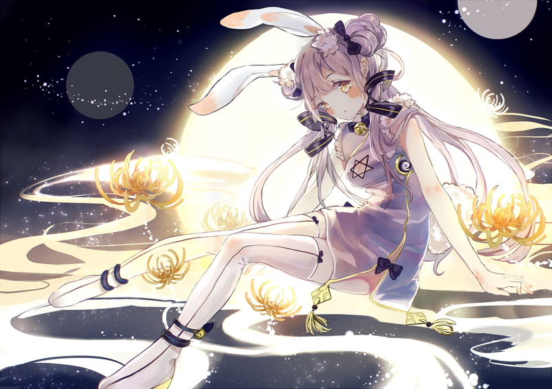 vocaloid, Anime, statue, night, chinese dress, female likeness, creativity, xingchen, stardust, bunny ears, human representation, light - natural phenomenon