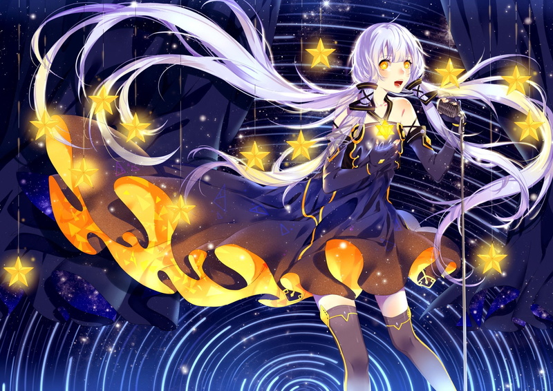 Long Hair, Twintails, Pantyhose, Stardust (Vocaloid), Purple Hair, Anime, Skirt, 1080P, Vocaloid