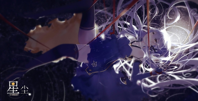 Ribbon, White Hair, Stardust (Vocaloid), Vocaloid, Anime, Dress, Yellow Eyes, 720P, Pantyhose, Long Hair, Thigh Highs