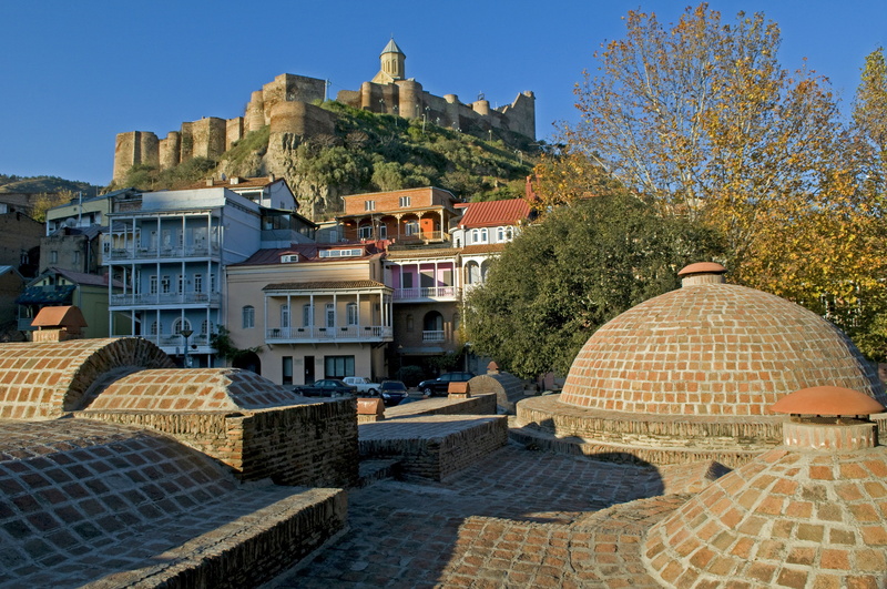 Tbilisi, 4K, home, Georgia, trees, the Church of St. Nicholas, Mtsatminda, Narikala, Sunny, mountain, fortress