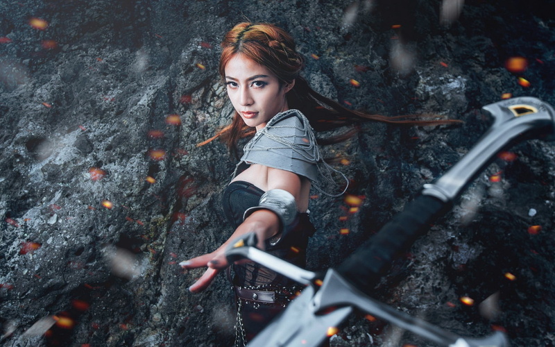 leisure activity, hairstyle, women outdoors, Asian, portrait, beauty, nature, long hair, young women, photo manipulation, looking at camera, depth of field