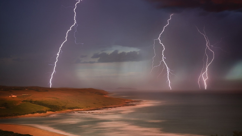 power in nature, sky, power, storm, dramatic sky, electricity, landscape, nature, lightning, environment, beauty in nature, forked lightning, water, beach