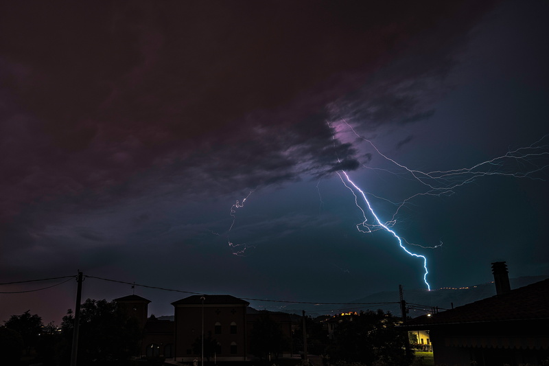 no people, night, blue, danger, power in nature, backgrounds, purple, power supply, lightning, weather, extreme weather, overcast, sign, electricity, storm cloud
