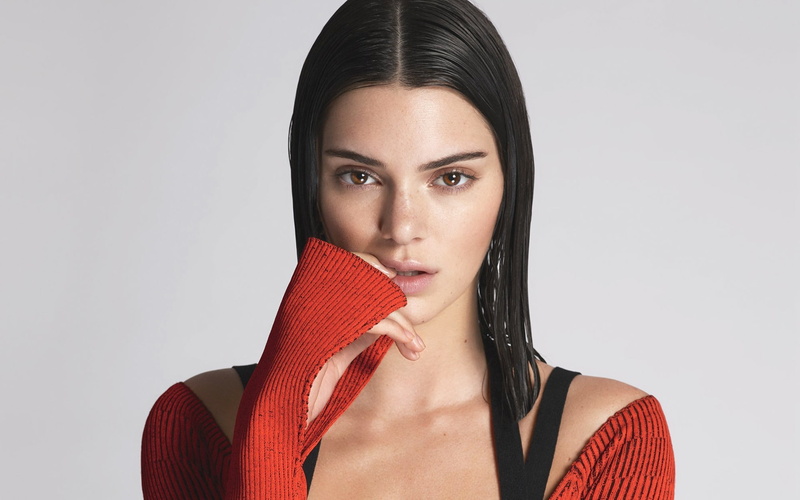 black hair, face portrait, kendall jenner, 1080P, Girls, bite finger