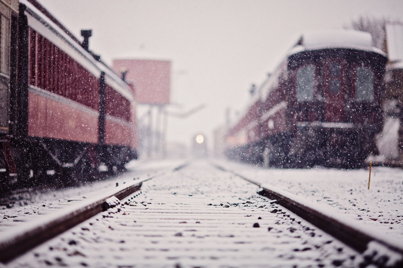 train, 1080P, snow, winter, railway, depth of field